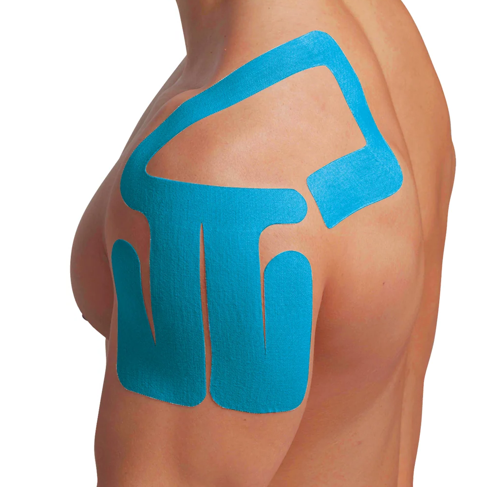 Tape Kinesiológico Spidertech Precortado - Hombro Izquierdo color Azul
