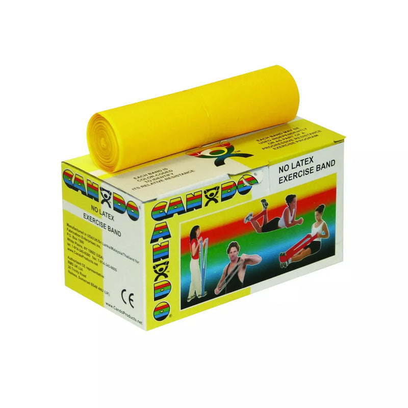 Banda elástica Cando® Libre de Latex Amarillo Resistencia Extra Baja 5.48 mts